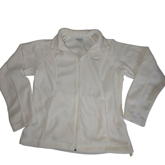 Columbia Jacket Coat White Full Zip Fleece Size Large Pocket Soft Warm Outerwear - Picture 11 of 11